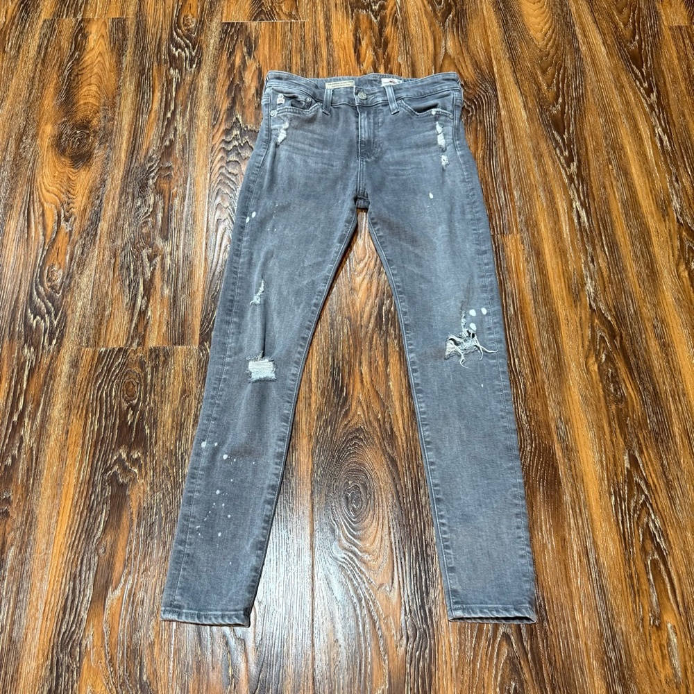 AG‎ Adriano Goldschmied Size 25 Gray Farrah High Rise Skinny Crop Jeans Grunge